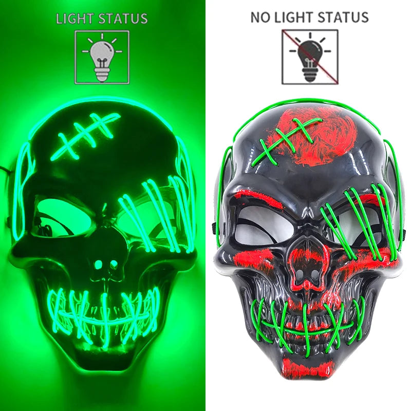 LED Halloween Mask Luminous Neon Mask Glow in the Dark Mascaras Halloween Party Costume Cosplay Masques Props Horror Mask