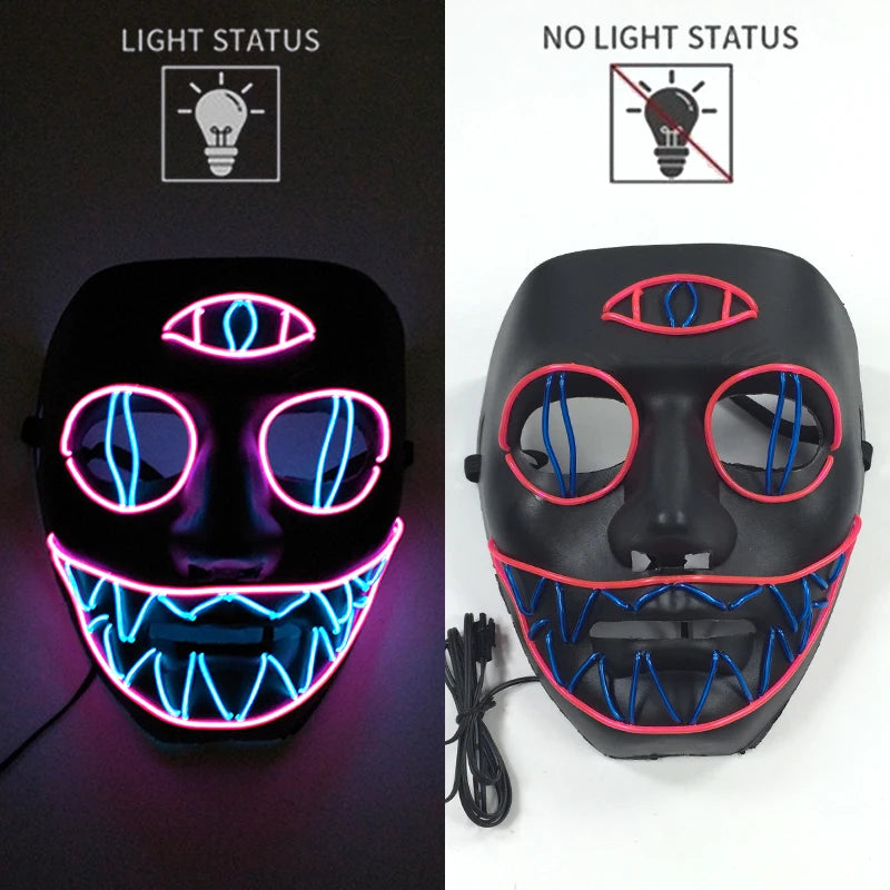 LED Halloween Mask Luminous Neon Mask Glow in the Dark Mascaras Halloween Party Costume Cosplay Masques Props Horror Mask