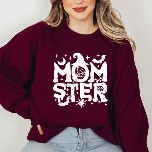 Momster Sweatshirt Halloween Mom Sweater Funny Halloween Shirt Pumpkin Hoodie Women Halloween Long Sleeves Sweatshirts