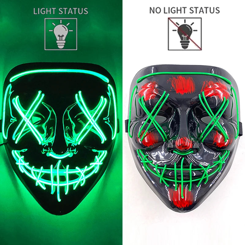 LED Halloween Mask Luminous Neon Mask Glow in the Dark Mascaras Halloween Party Costume Cosplay Masques Props Horror Mask