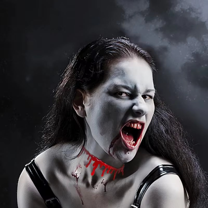 Set of 2 Women's Halloween Costume Necklaces - Humorous Blood Choker for Scary Party Favors and Decorations