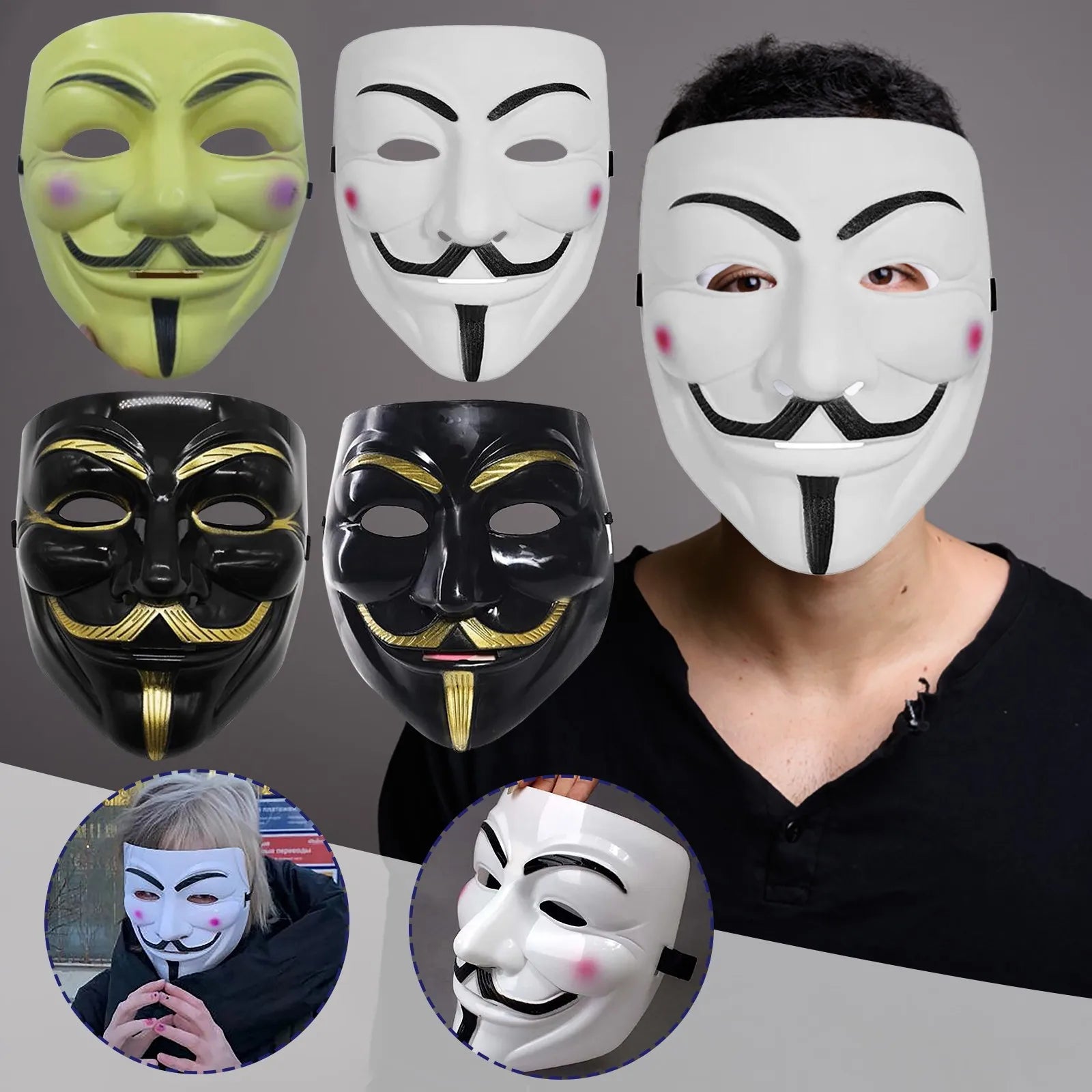 Decoration Halloween Mask Hackers Mask White V for Vendetta Halloween Face Mask Costume Cosplay Party Mascaras Halloween