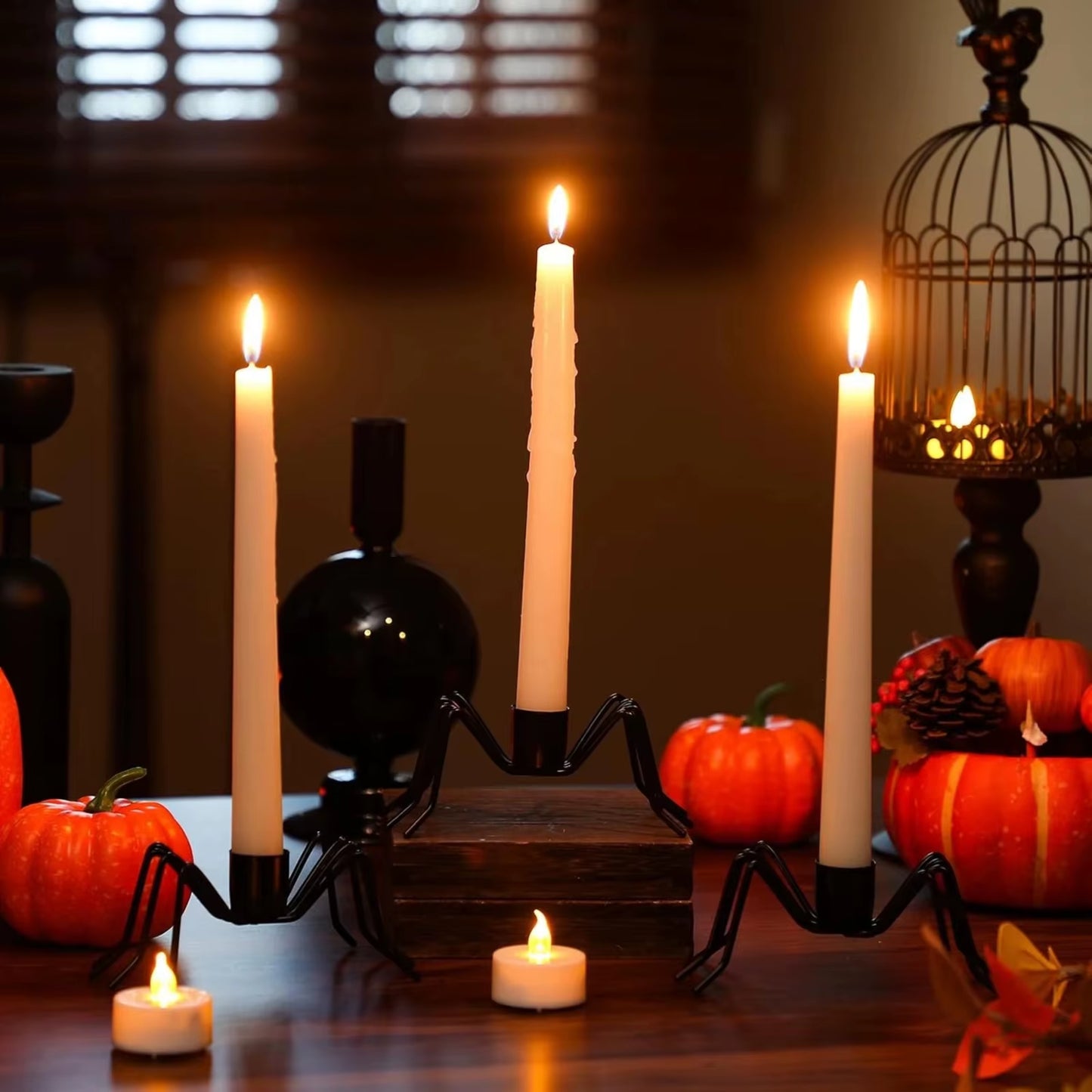 Halloween Spider Candle Holder Halloween Props Decoration Ornaments Black Candle Holder for Home Bar Haunted House Props