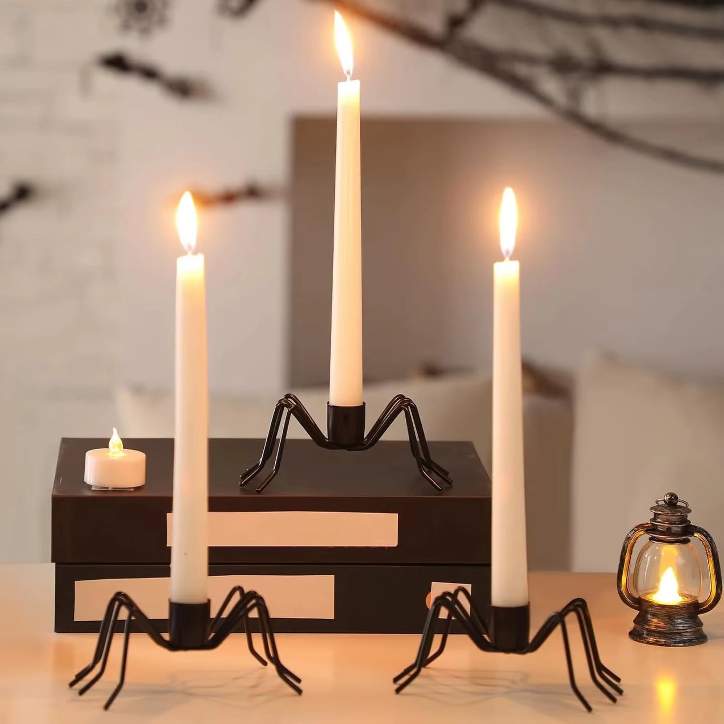Halloween Spider Candle Holder Halloween Props Decoration Ornaments Black Candle Holder for Home Bar Haunted House Props