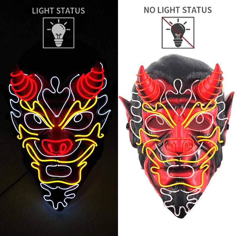 LED Halloween Mask Luminous Neon Mask Glow in the Dark Mascaras Halloween Party Costume Cosplay Masques Props Horror Mask