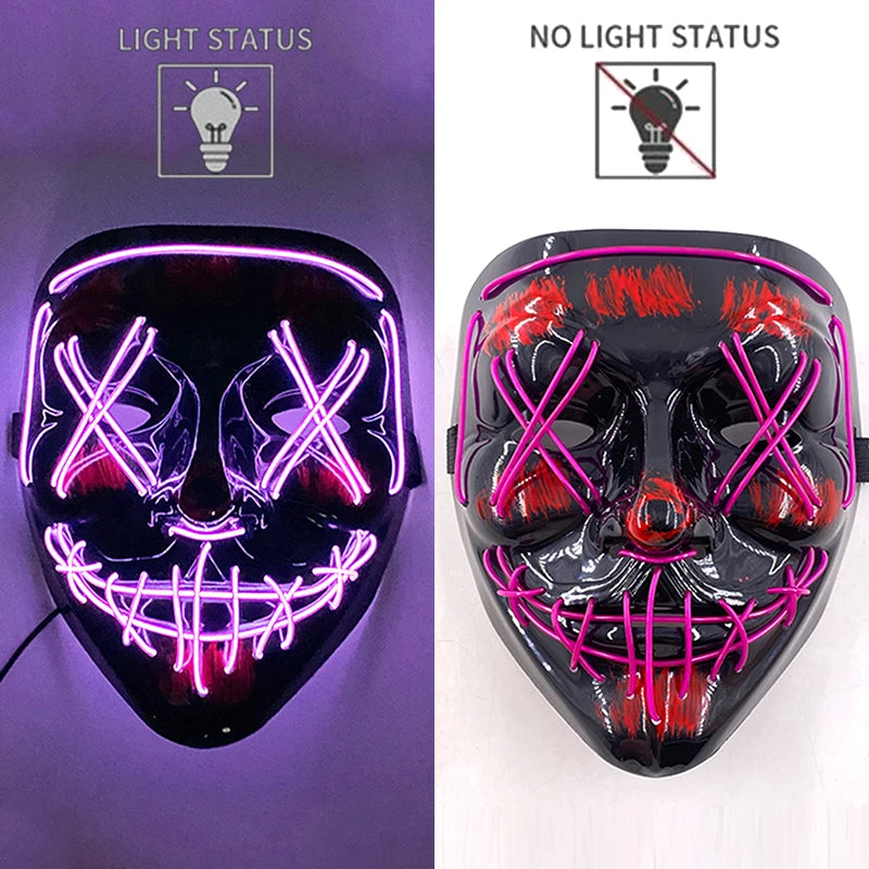 LED Halloween Mask Luminous Neon Mask Glow in the Dark Mascaras Halloween Party Costume Cosplay Masques Props Horror Mask