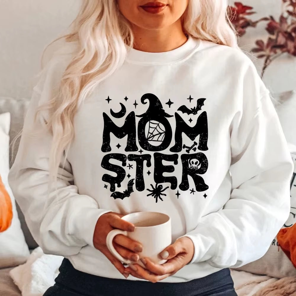 Momster Sweatshirt Halloween Mom Sweater Funny Halloween Shirt Pumpkin Hoodie Women Halloween Long Sleeves Sweatshirts