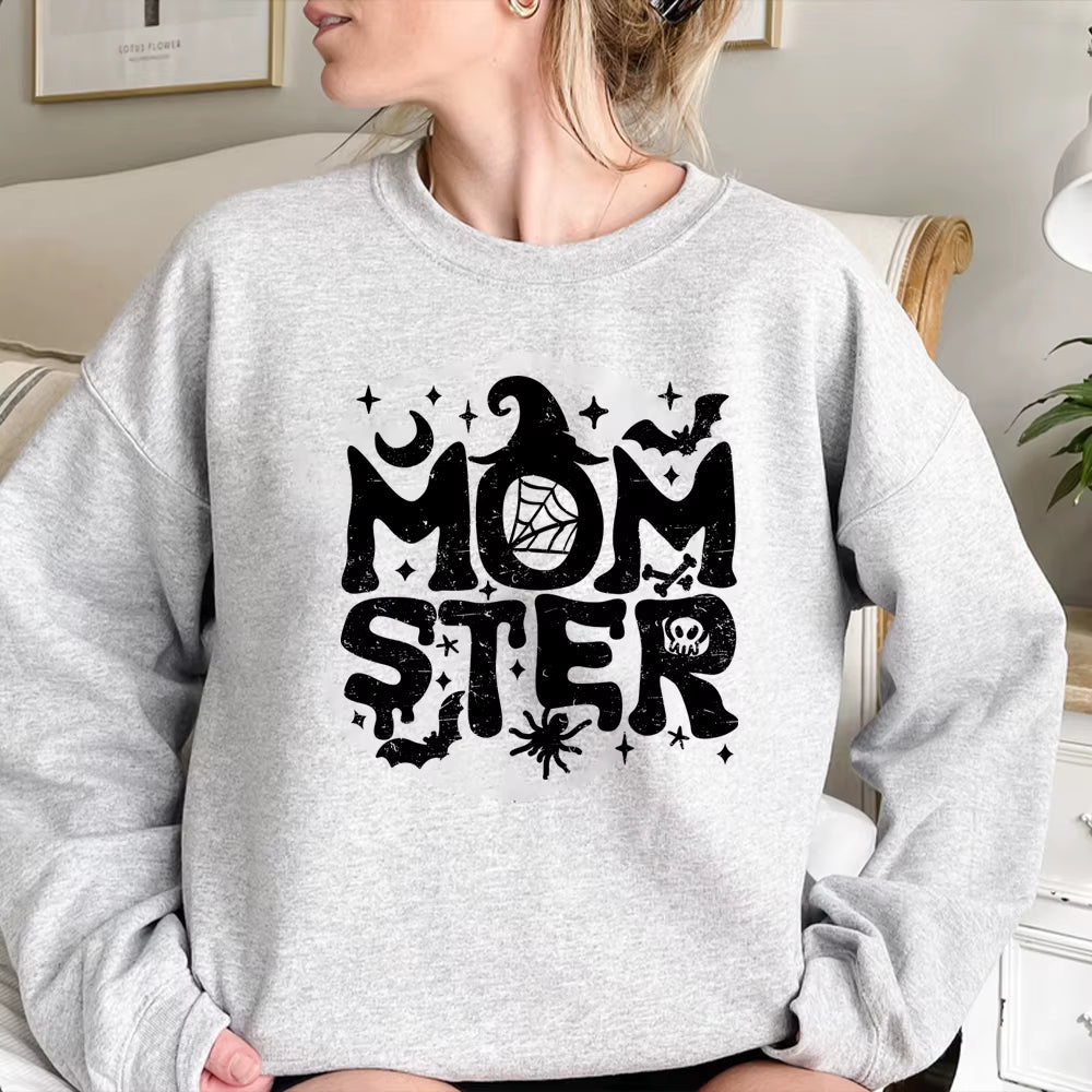 Momster Sweatshirt Halloween Mom Sweater Funny Halloween Shirt Pumpkin Hoodie Women Halloween Long Sleeves Sweatshirts