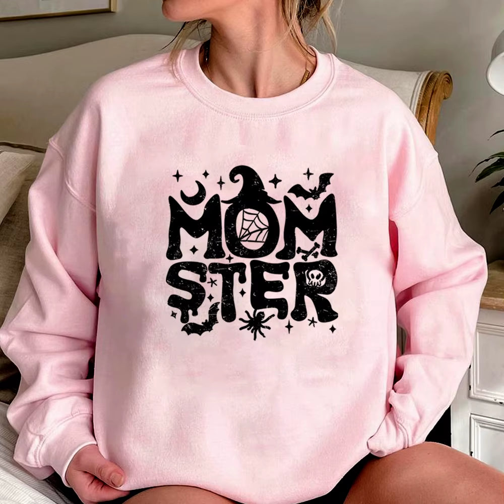 Momster Sweatshirt Halloween Mom Sweater Funny Halloween Shirt Pumpkin Hoodie Women Halloween Long Sleeves Sweatshirts