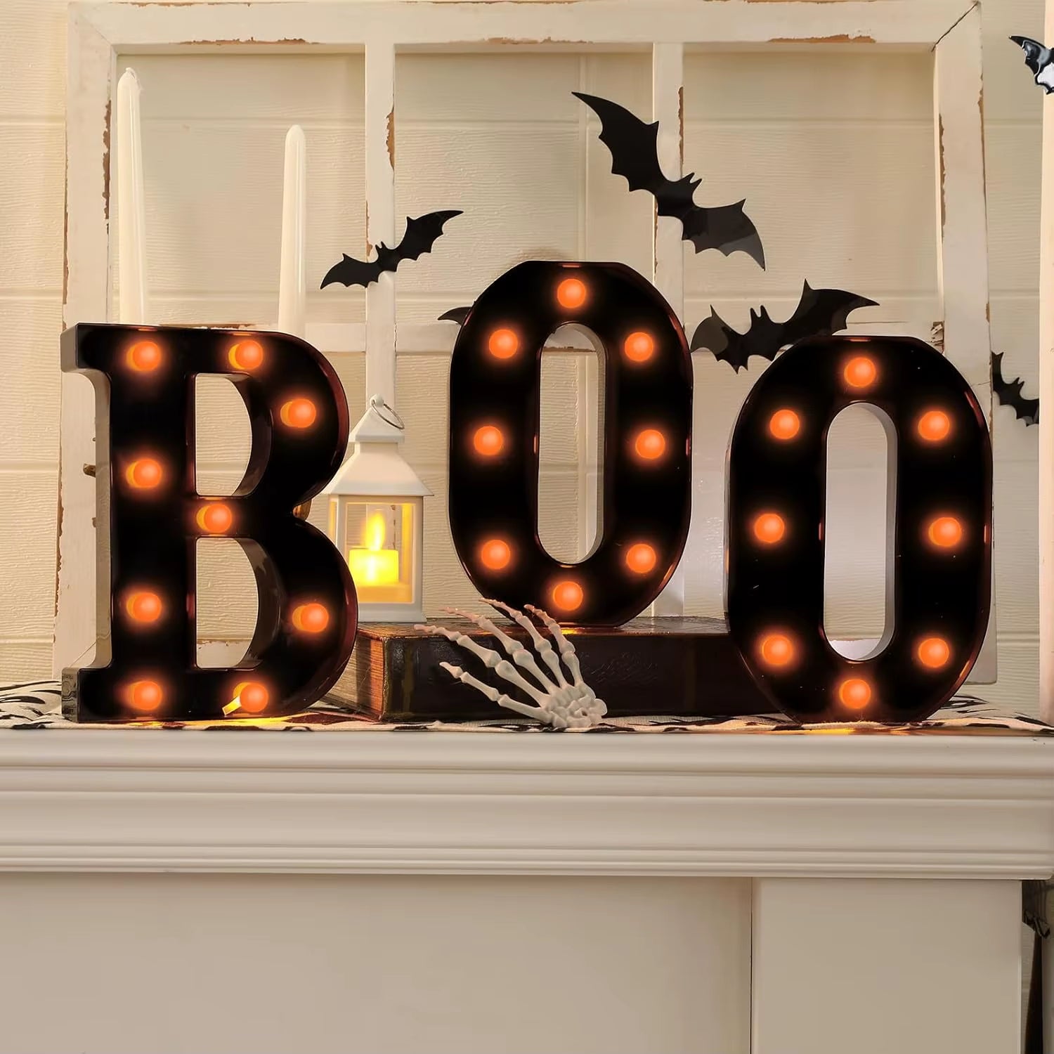 3Pcs Halloween Decorative Lights 21.5CM LED Letter Lights "BOO" Halloween Ornaments for Tables Fireplaces Halloween Decoration