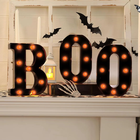 3Pcs Halloween Decorative Lights 21.5CM LED Letter Lights "BOO" Halloween Ornaments for Tables Fireplaces Halloween Decoration