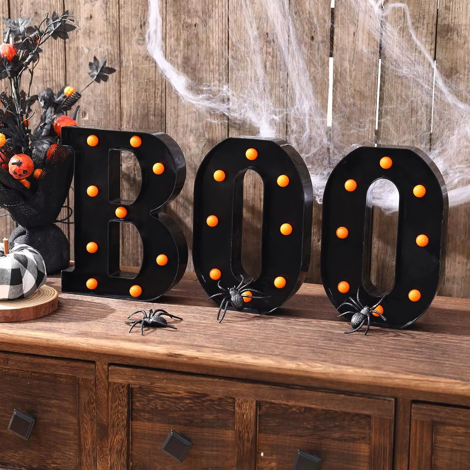 3Pcs Halloween Decorative Lights 21.5CM LED Letter Lights "BOO" Halloween Ornaments for Tables Fireplaces Halloween Decoration