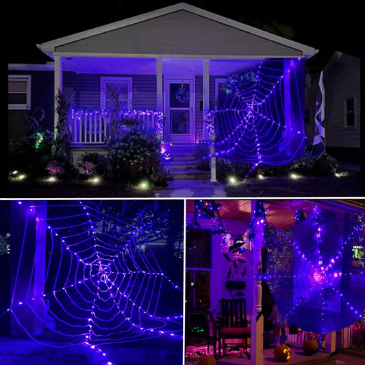 3.6M Giant Halloween Decorations Spider Web Lights for Indoor Outdoor Halloween Decoration Party Garden Yard Haunted House Décor