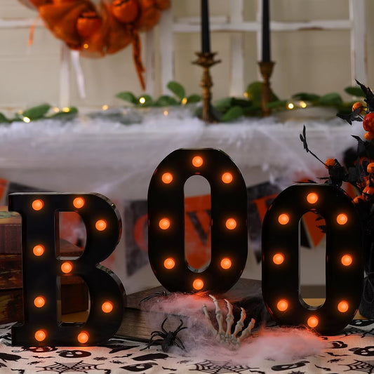 3Pcs Halloween Decorative Lights 21.5CM LED Letter Lights "BOO" Halloween Ornaments for Tables Fireplaces Halloween Decoration